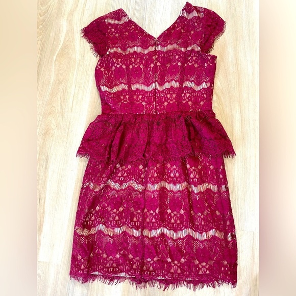 MAUVE ANTHROPOLOGIE Red Wine Crotcheted Peblum Dress. Size Small - Picture 5 of 11